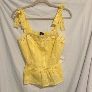 NWT Pastel Yellow Peplum Tie Shoulder Tank Top